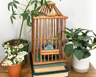 Vintage Rattan Twig Bird Cage with Bird Nest Decoration: Garden - Nature - She Shed Decor