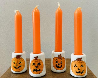 Vintage 80's Mini Halloween Candle Holders: Enesco NOS - Set of 4 Jack-o-Lanterns