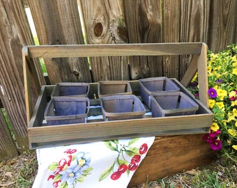Wooden Flat Berry Basket Farmer"s Berry Picking Tote Farmhouse Farmer's Market Vintage Produce Quart Baskets Caddy Photo Prop