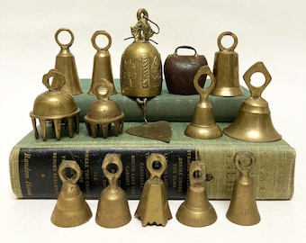 Vintage Mini Brass Bells Alter Religious Zen Yoga Small Metal Rustic Farmhouse Bell