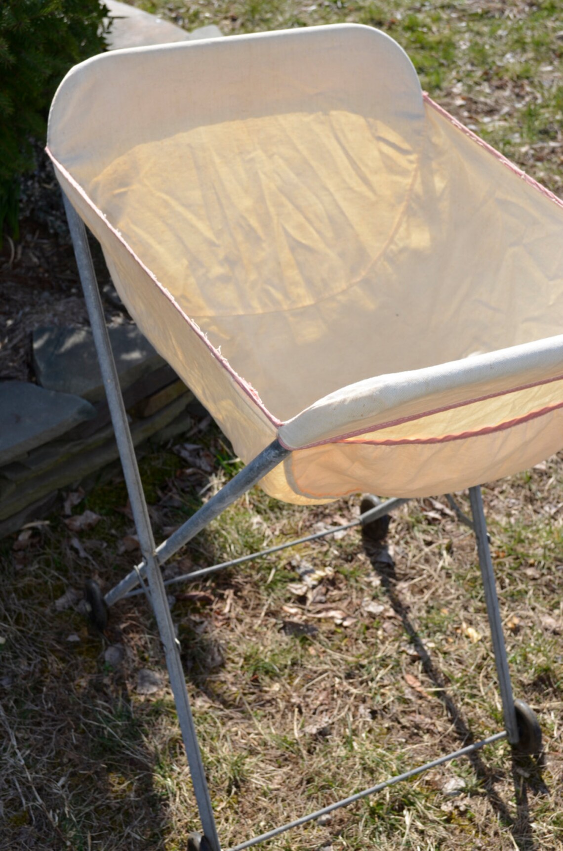 Vintage Rolling Laundry Basket....Folding Outdoor Laundry Etsy