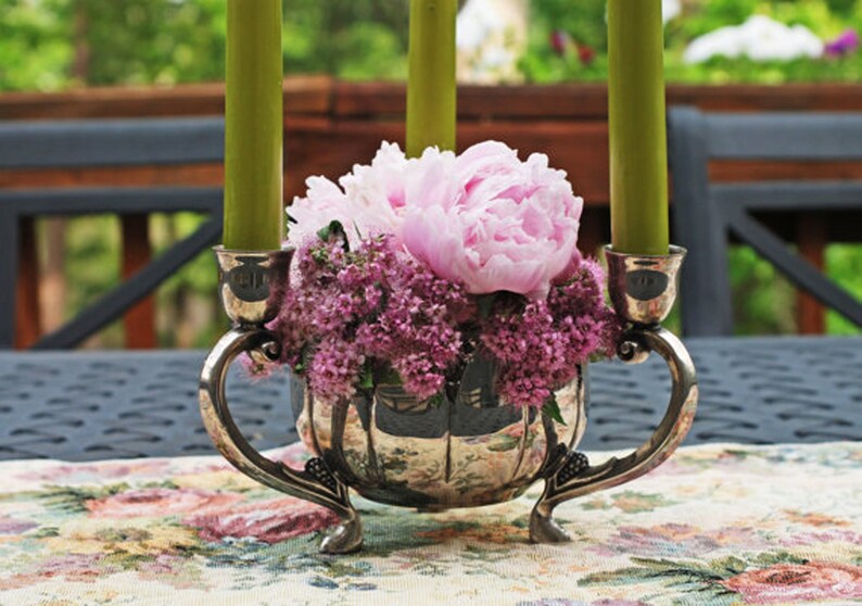 Lotus Candelabra Vase Compote Silver Wedding Centerpiece Etsy