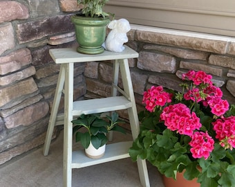 Vintage Wooden Stepladder Turned Plantstand: Painted Sage Green - Porch Patio Gardening