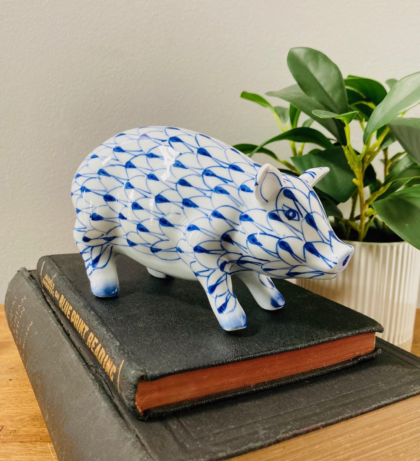 Blue and White Porcelain Pig - Etsy