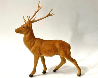 Vintage Flocked Deer Beautiful Large with Antlers Christmas Display Mancave Figurine