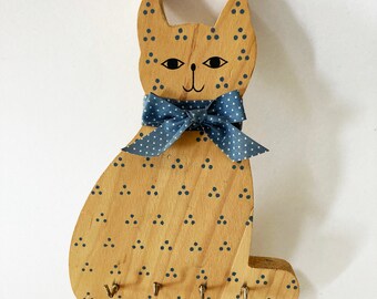 Vintage Cute Kitty Key Rack Hook Wooden Wall Key Holder Keeper Organizer