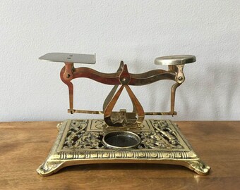 Victorian Letter Scale / Brass Desk Accessory / Postal Scale / Marked Japan / Vintage Desktop Scale