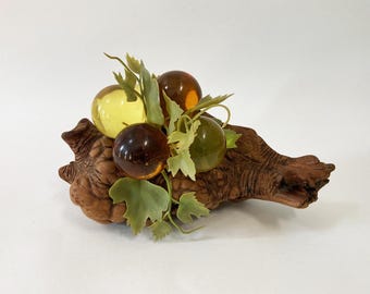 50's Lucite Grapes: 2 Tone Amber on Gnarly Driftwood - Mad Men Midcentury Coffee Table Decor