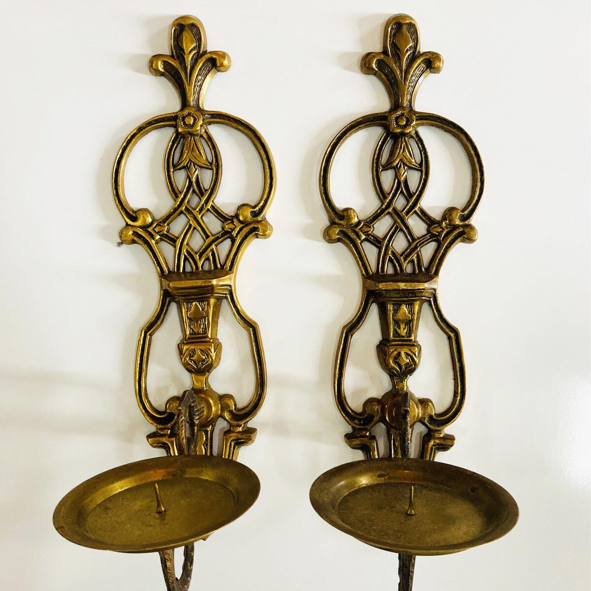 Large Brass Candle Sconce Pair: Fleur De Lis Gold Wall Decor - Etsy