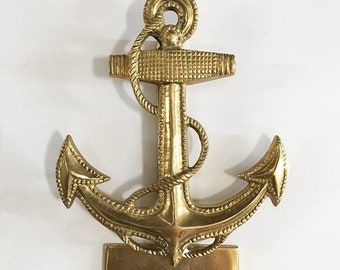 Nautical Ship's Anchor Brass Doorknocker Large Beach Cottage Decor Curb Appeal Navy Retirement Gift Vintage