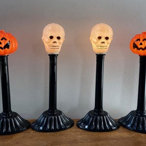 Blow Mold Halloween Candlestick Light: Skull or Jack-O-Lantern
