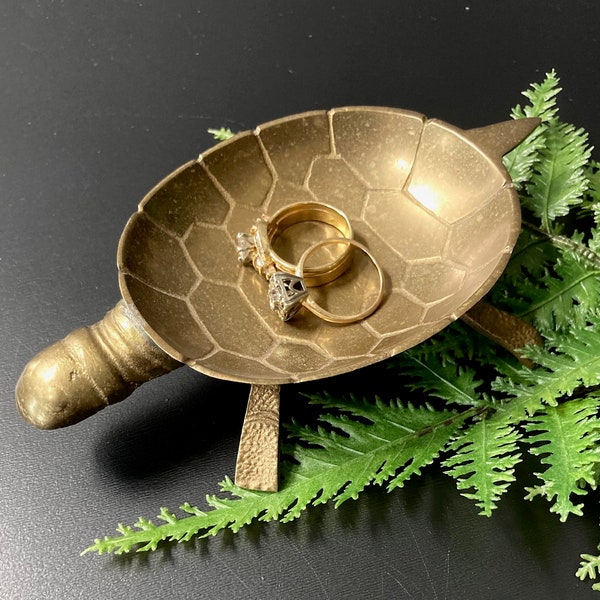 Brass Turtle Ring Dish Coin Change Holder Vintage Made in India