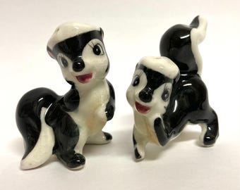 Vintage Skunk Salt & Pepper Shakers: Anthropomorphic Pair - Black White