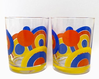 Retro French Mod Drinking Glasses Barware Circle Design Modern Lowball Cocktail Drinkware Glassware Marked France