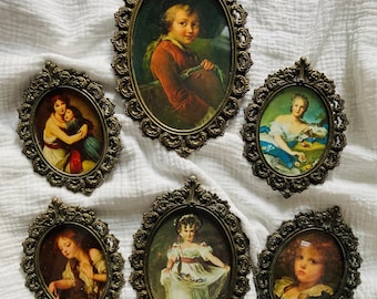 Italian Midcentury Baroque Filigree Metal Oval Framed Portraits Neoclassical Old-World Charm -Choice