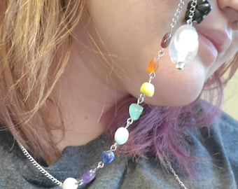 Rainbow Natural Stones And Stainless Steel Glasses Chain
