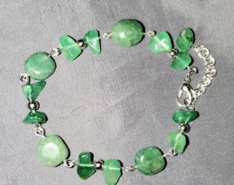 Pulsera de plata con cuentas de aventurina verde