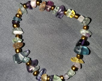 Pulsera elástica de fluorita y oro latón