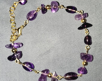 Pulsera de cuentas de amatista y oro