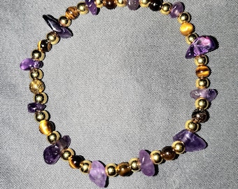 Tiger's Eye and Amethyst Stretchy Bracelet