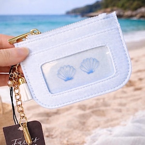 Summer Seashell Mini Blue Wallet Keychain Purse Pouch