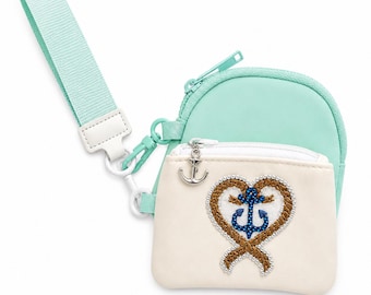 Coastal Rhinestone Anchor Dual Pouch Wristlet