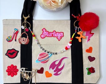 Aries Baby Tote Bag | Astrology Zodiac Charms, Patches, Y2K Style