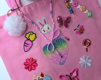 Pink Easter Bunny Charm and Sparkle Patch Tote | One-of-a-Kind Easter Basket Stuffer for Girls