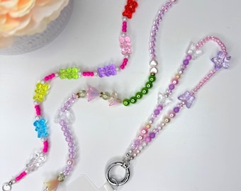 Paquete de 3 correas para teléfono / Cuentas con forma de osito de goma, flor, mariposa y estrella