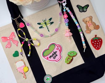 Coquette Matcha Girl Custom Tote Bag with Charms