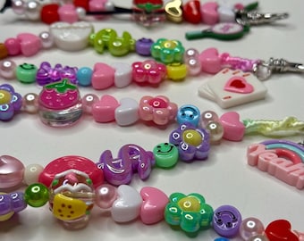 Y2K Dream Girl Bag Charm • Rainbow, Strawberry, Smiley, Flower Beads