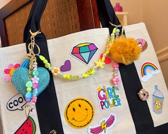 Y2K Charm Tote Bag – Girl Power Statement Canvas with 6 Accessories
