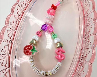 Trendy Matcha Girl Green Pink Bear Heart Bag Charm Bag Chain