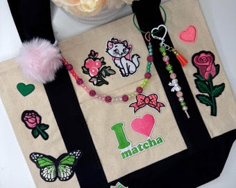 Coquette "Matcha Girl" Tote with Charms ft. "Marie" from Disney's Aristocats