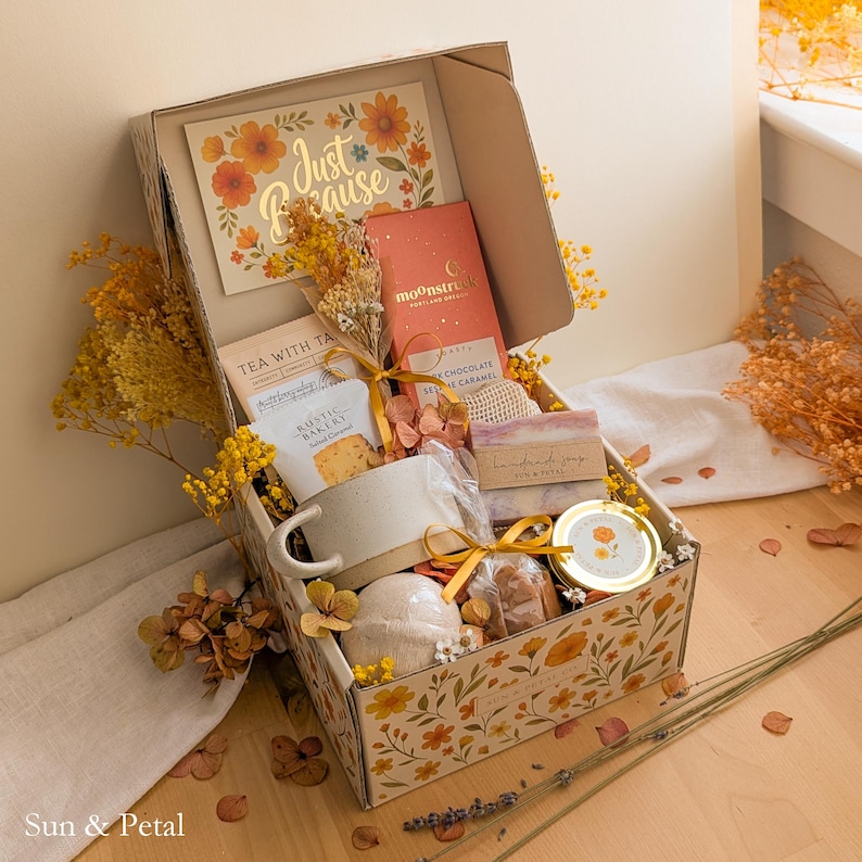Thoughtful Birthday Present Care Package Gift Box Special Celebration Collection Unique Gift For Her Cozy Comfort Items Self Care Products Personalized Birthday Message Beautiful Presentation Box Complete Gift Experience Perfect Surprise