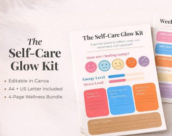 Self-Care Glow Kit • Minimal Wellness Reflection Tracker (Canva PLR)