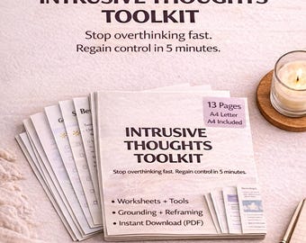 Intrusive Thoughts Workbook, Anxiety Relief Worksheets, CBT Worksheets, Stop Overthinking Help, Mental Clarity Tool
