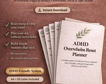 ADHD Planner Printable, ADHD Productivity Planner, Daily Weekly Planner, Habit Tracker, Focus Planner, Mental Clarity Tool