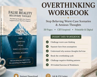Overthinking Workbook | Stop Believing Worst-Case Scenarios & Anxious Thoughts | CBT-Inspired Interactive Workbook