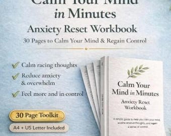 Anxiety Workbook Printable | CBT Relief Journal, Overthinking, Panic Attack Support (PDF Download)