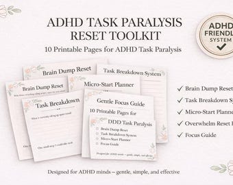 ADHD Task Paralysis Planner, ADHD Planner Printable, Task Breakdown Worksheet, Productivity Planner, Focus Tool
