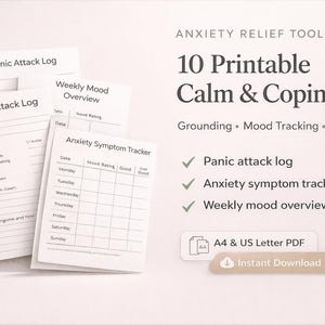 Anxiety Relief Toolkit Printable | Panic Attack Help, Mood Tracker & Coping Tools PDF