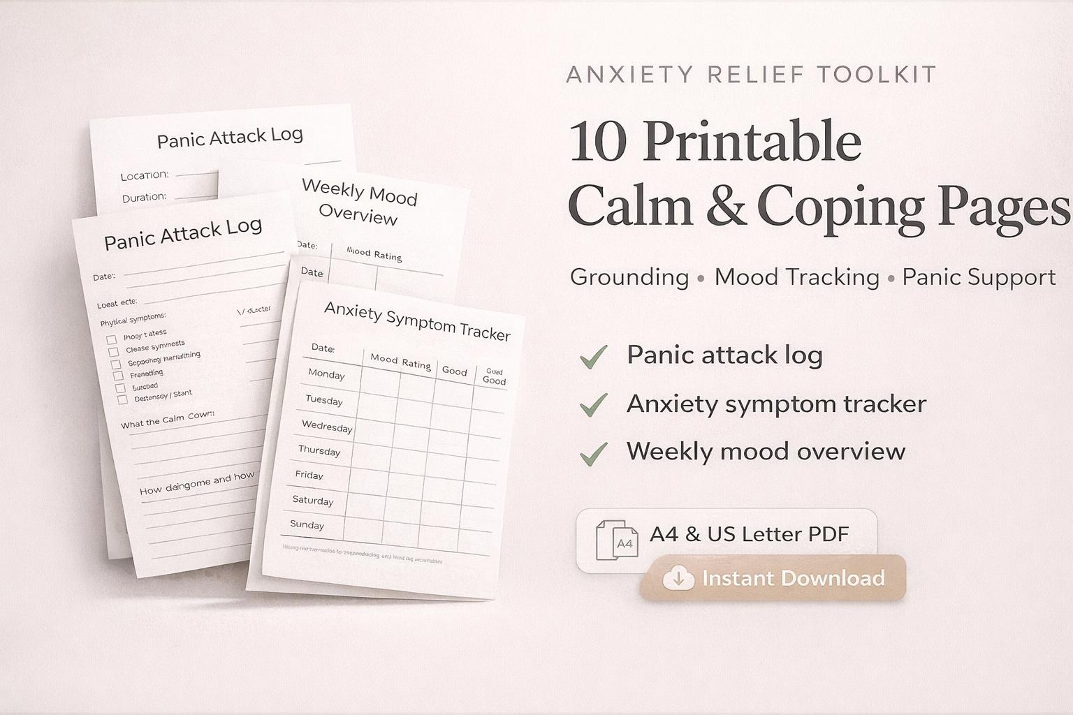 Anxiety Relief Toolkit Printable | Panic Attack Help, Mood Tracker ...