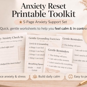 Anxiety Reset Printable Toolkit | Daily Anxiety Check-In Worksheets | Panic Relief & Grounding Exercises PDF