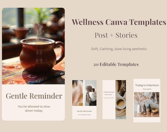 Wellness Instagram Templates | Calming Canva Post Story Kit (Digital Download)