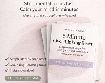 Overthinking Workbook, Anxiety Relief Tool, CBT Worksheets, Grounding Exercises, Mental Clarity Planner