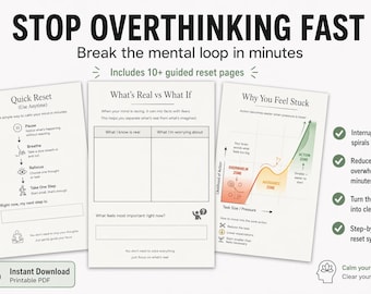 Stop Overthinking Fast Printable, ADHD Planner, Overthinking Reset, Mental Clarity Workbook, Anxiety Relief, Productivity Tool