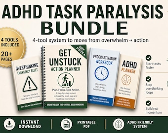 ADHD Planner Bundle, Stop Overthinking Workbook, Productivity Planner, Procrastination Help, Mental Clarity System