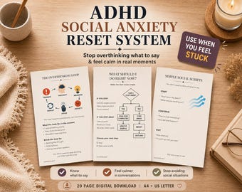 ADHD Social Anxiety Reset System, Stop Overthinking Conversations, Coping Tools (Digital Download)