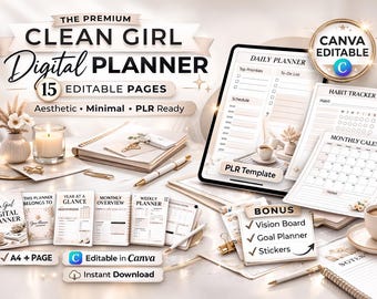 Clean Girl Digital Planner • Minimalist Canva PLR Template (A4/US Letter)